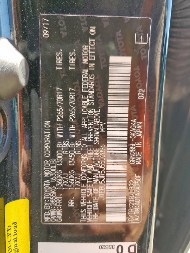 JTEBU5JR5J5502896 - 2018 TOYOTA 4RUNNER SR5/SR5 PREMIUM أسود صورة 14