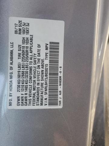 5FNRL6H73JB038215 - 2018 HONDA ODYSSEY EXL Արծաթագույն լուսանկար 13