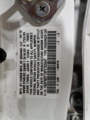 19XFB2F73FE703547 - 2015 HONDA CIVIC SE WHITE photo 12