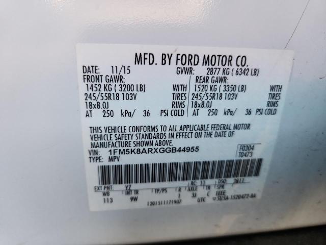 1FM5K8ARXGGB44955 - 2016 FORD EXPLORER POLICE INTERCEPTOR WHITE photo 12