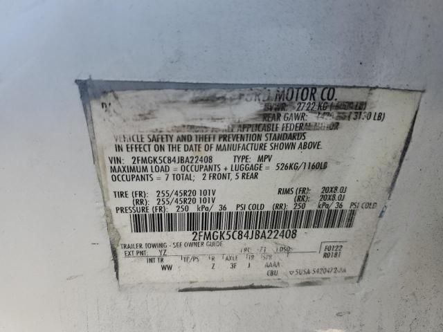 2FMGK5C84JBA22408 - 2018 FORD FLEX SEL 白色 照片 13