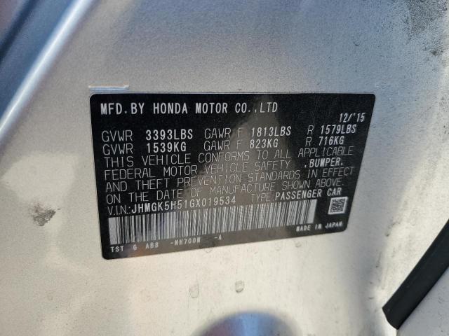 JHMGK5H51GX019534 - 2016 HONDA FIT LX SILVER photo 12