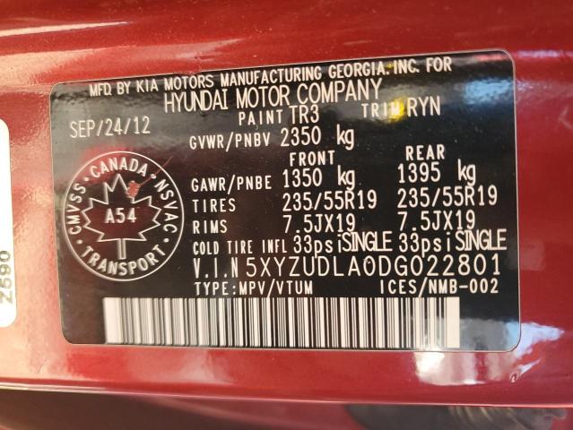 5XYZUDLA0DG022801 - 2013 HYUNDAI SANTA FE S RED photo 13