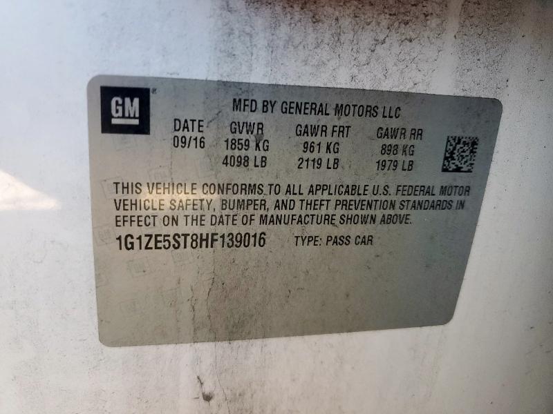 1G1ZE5ST8HF139016 - 2017 CHEVROLET MALIBU LT WHITE photo 12