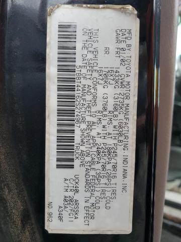 5TBBT44162S274967 - 2002 TOYOTA TUNDRA ACCESS CAB შავი ფოტო 12