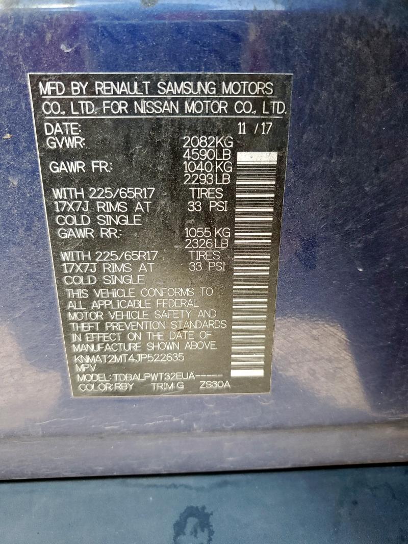 KNMAT2MT4JP522635 - 2018 NISSAN ROGUE S ლურჯი ფოტო 13