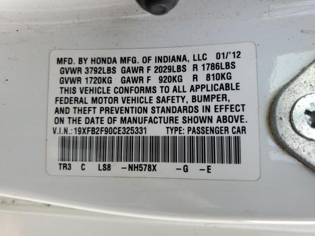 19XFB2F90CE325331 - 2012 HONDA CIVIC EXL Blanco foto 12