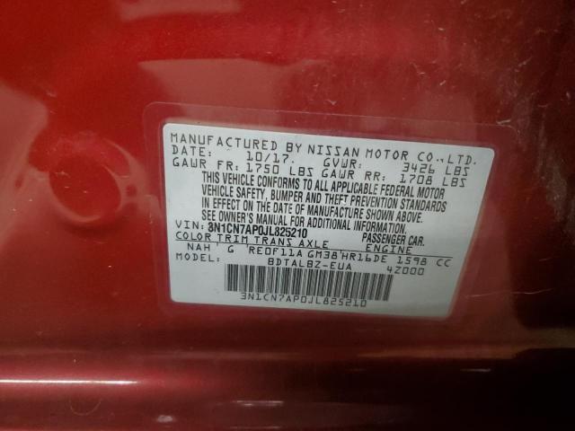 3N1CN7AP0JL825210 - 2018 NISSAN VERSA S RED photo 12