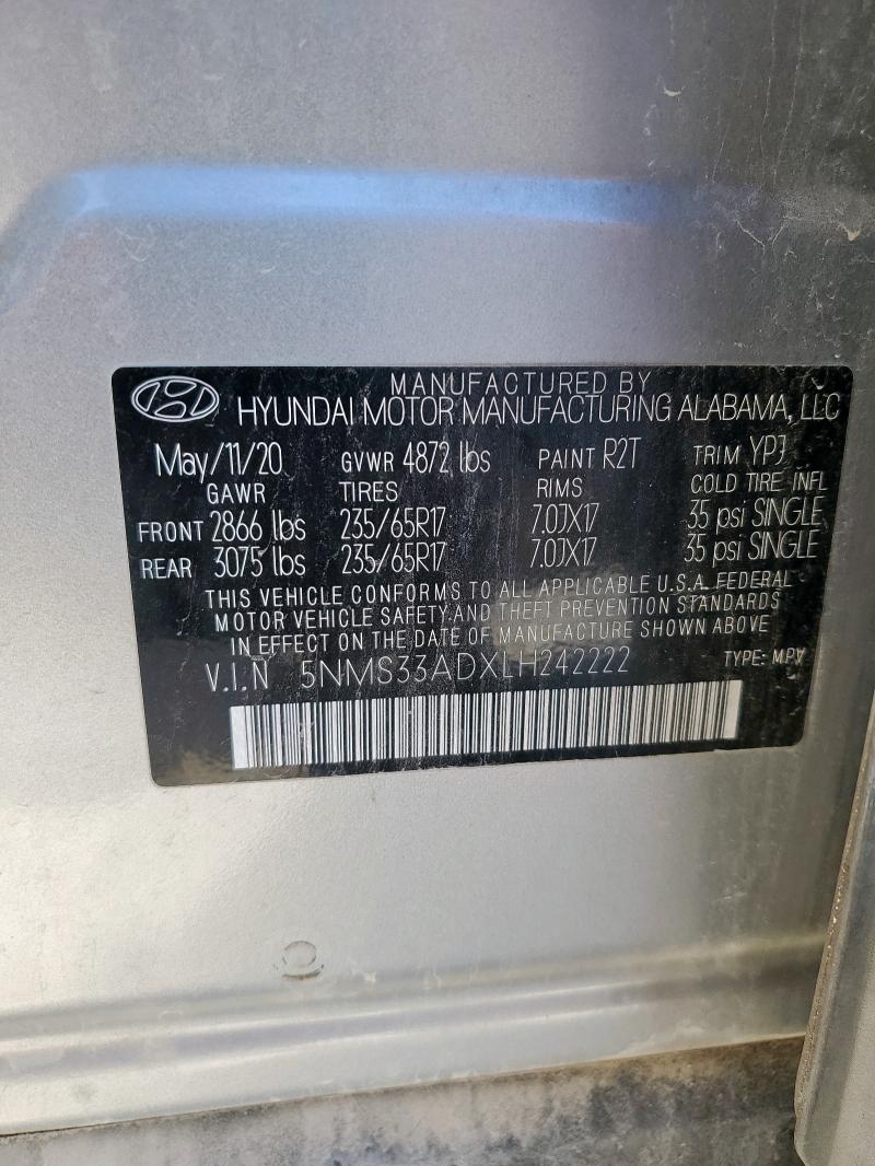 5NMS33ADXLH242222 - 2020 HYUNDAI SANTA FE SEL SILVER photo 13