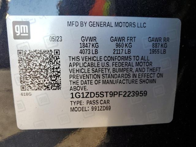 1G1ZD5ST9PF223959 - 2023 CHEVROLET MALIBU LT 黑色 照片 12