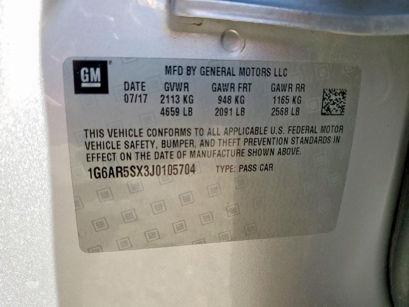 1G6AR5SX3J0105704 - 2018 CADILLAC CTS LUXURY SILVER photo 12