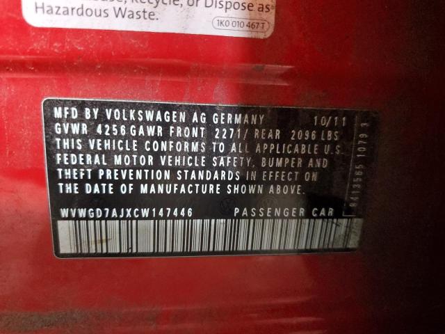WVWGD7AJXCW147446 - 2012 VOLKSWAGEN GTI RED photo 13