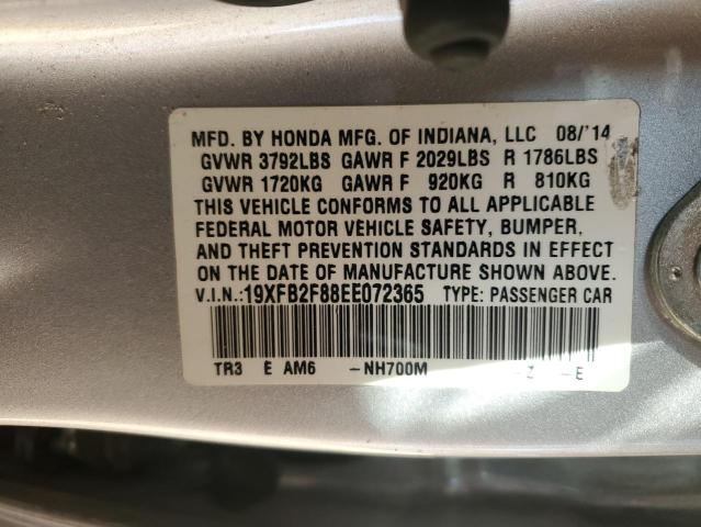 19XFB2F88EE072365 - 2014 HONDA CIVIC EX SILVER photo 12