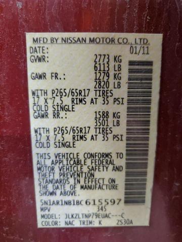 5N1AR1NB1BC615597 - 2011 NISSAN PATHFINDER S Bordo foto 13