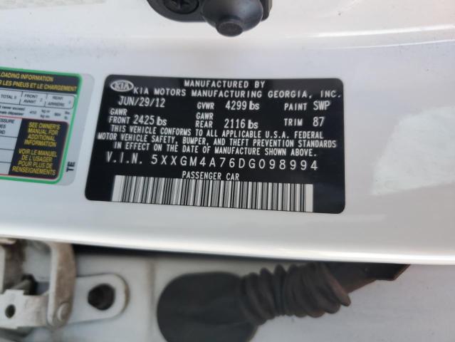 5XXGM4A76DG098994 - 2013 KIA OPTIMA LX WHITE photo 12