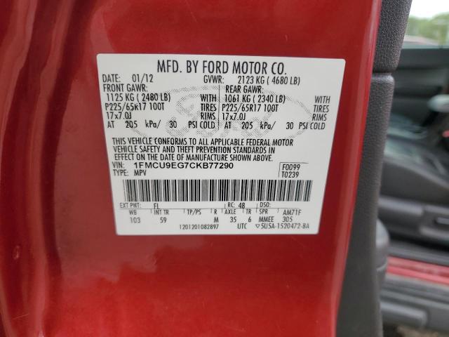 1FMCU9EG7CKB77290 - 2012 FORD ESCAPE LIMITED RED photo 13