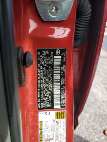 JTDKB20U287778420 - 2008 TOYOTA PRIUS RED photo 12