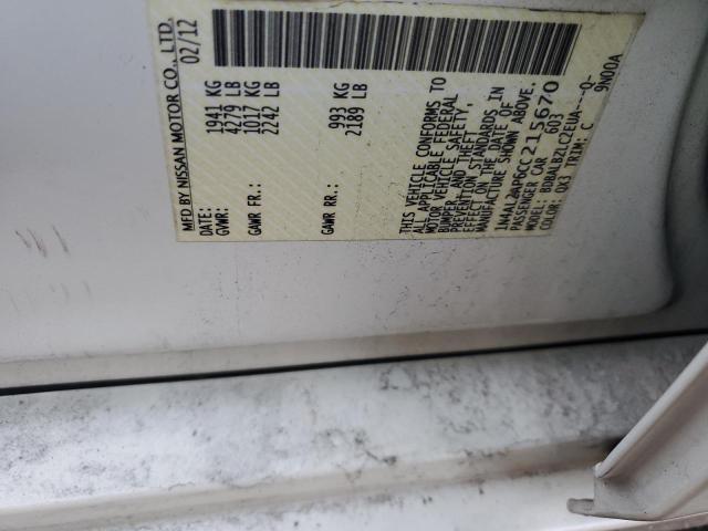1N4AL2AP6CC215670 - 2012 NISSAN ALTIMA BASE Weiß Foto 12