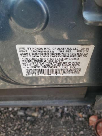 5FNYF18505B051515 - 2005 HONDA PILOT EXL Turquesa foto 13