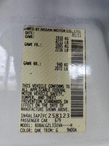 1N4AL3AP2FC258123 - 2015 NISSAN ALTIMA 2.5 თეთრი ფოტო 12