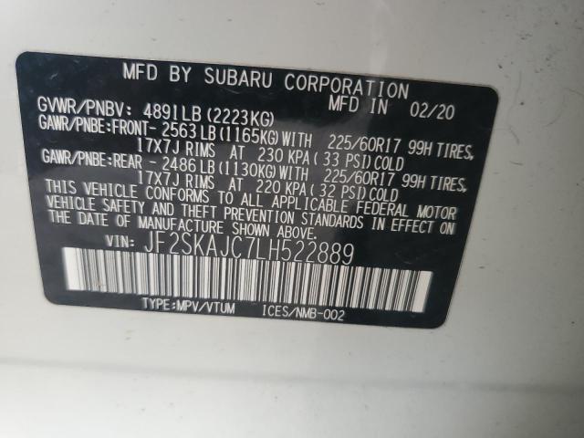 JF2SKAJC7LH522889 - 2020 SUBARU FORESTER PREMIUM 白色 照片 13