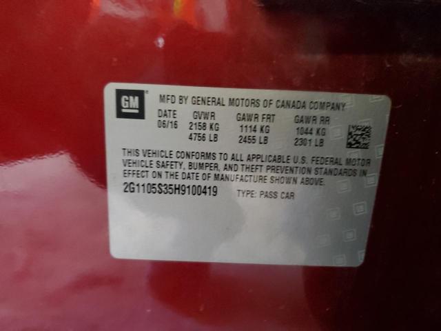 2G1105S35H9100419 - 2017 CHEVROLET IMPALA LT RED photo 12