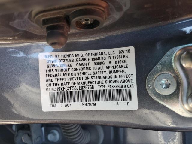 19XFC2F58JE025768 - 2018 HONDA CIVIC LX GRAY photo 13