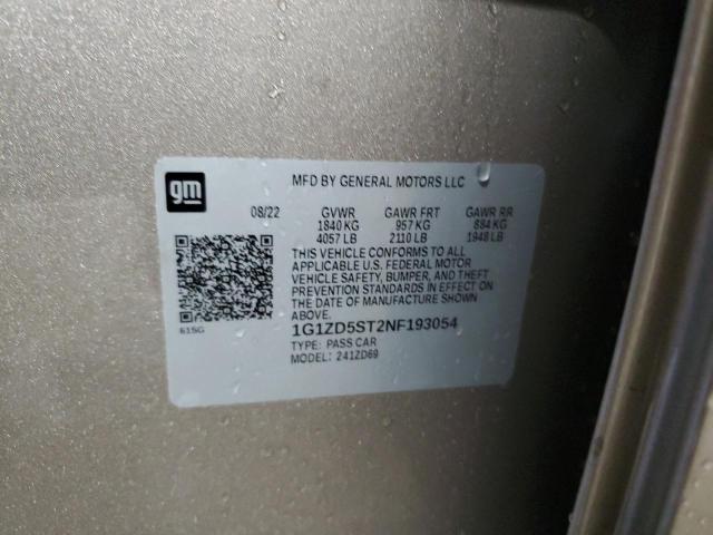 1G1ZD5ST2NF193054 - 2022 CHEVROLET MALIBU LT Beige Foto 12