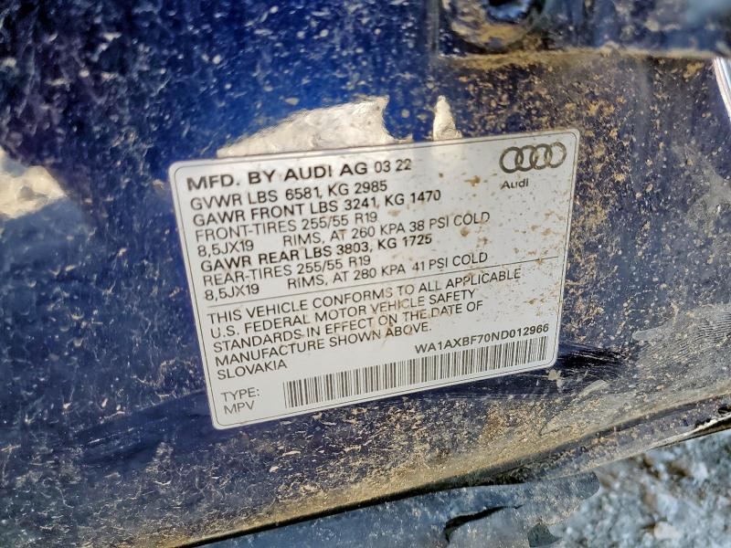 WA1AXBF70ND012966 - 2022 AUDI Q7 PREMIUM BLUE photo 14