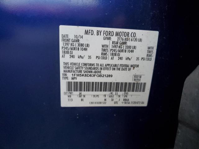 1FM5K8D83FGB21289 - 2015 FORD EXPLORER XLT BLUE photo 13