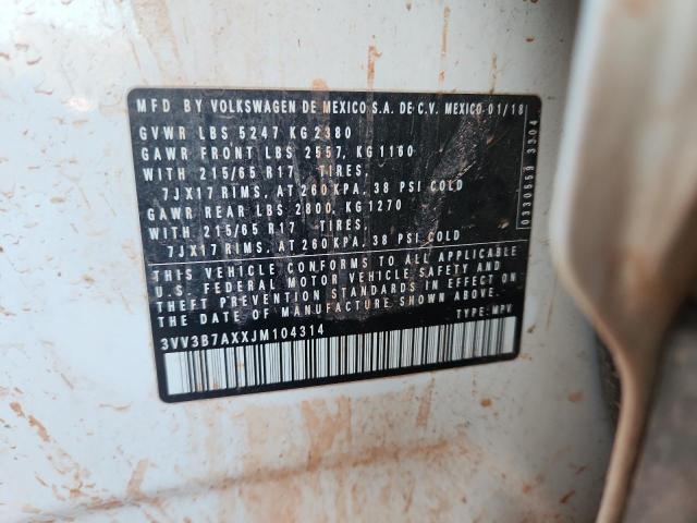 3VV3B7AXXJM104314 - 2018 VOLKSWAGEN TIGUAN SE WHITE photo 13