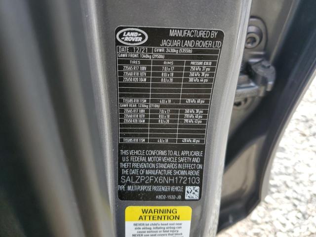 SALZP2FX6NH172103 - 2022 LAND ROVER RANGE ROVE SE GRAY photo 13