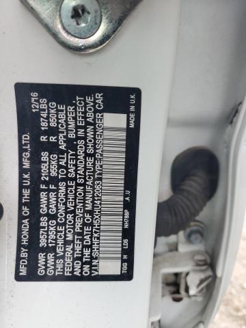 SHHFK7H5XHU412063 - 2017 HONDA CIVIC EX WHITE photo 12