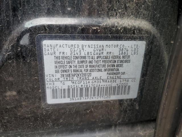 3N1AB7AP2KY299120 - 2019 NISSAN SENTRA S BLACK photo 12