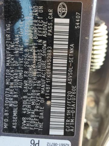 4T4BF1FK0FR453883 - 2015 TOYOTA CAMRY LE GRAY photo 12