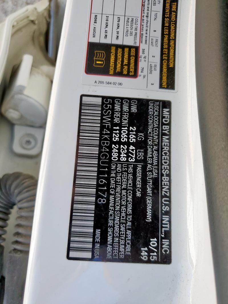 55SWF4KB4GU116178 - 2016 MERCEDES-BENZ C 300 4MATIC WHITE photo 12