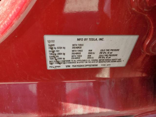 7SAYGDEE3PF629096 - 2023 TESLA MODEL Y RED photo 13