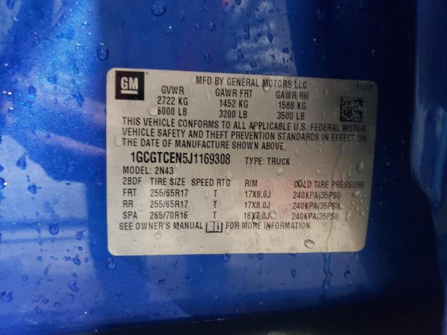 1GCGTCEN5J1169308 - 2018 CHEVROLET COLORADO LT BLUE photo 12