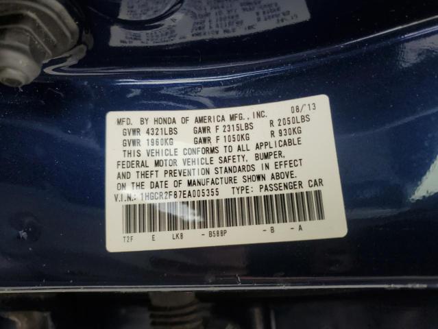 1HGCR2F87EA005355 - 2014 HONDA ACCORD EXL BLUE photo 13