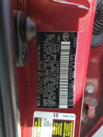 4T1B11HK4JU662073 - 2018 TOYOTA CAMRY L RED photo 13