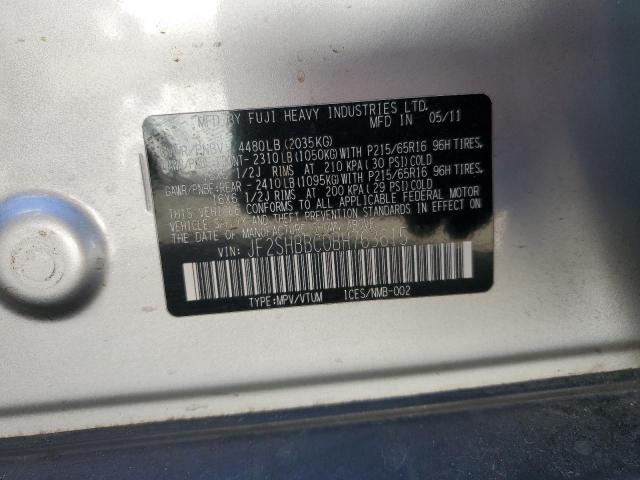 JF2SHBBC0BH763615 - 2011 SUBARU FORESTER 2.5X SILVER photo 12