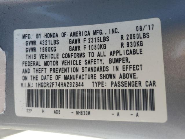 1HGCR2F74HA292844 - 2017 HONDA ACCORD EX Silber Foto 12