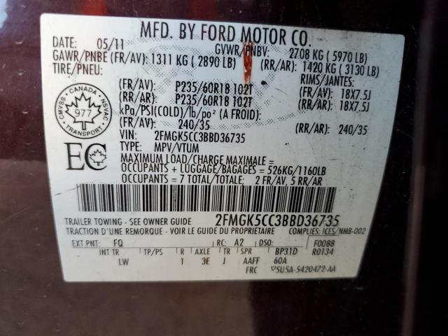 2FMGK5CC3BBD36735 - 2011 FORD FLEX SEL BROWN photo 13