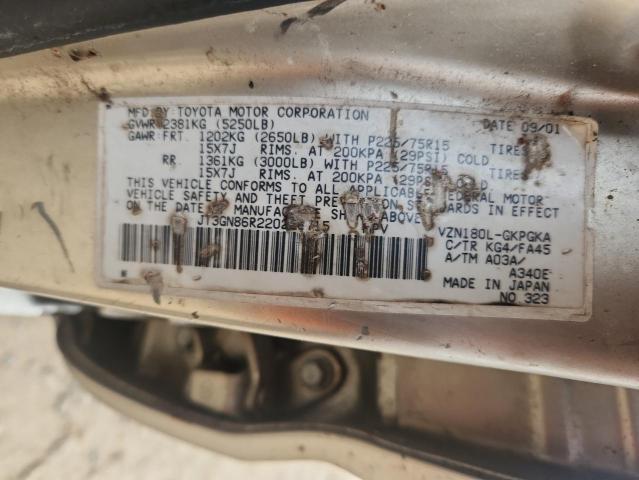 JT3GN86R220226715 - 2002 TOYOTA 4RUNNER SR5 ოქროსფერი ფოტო 13