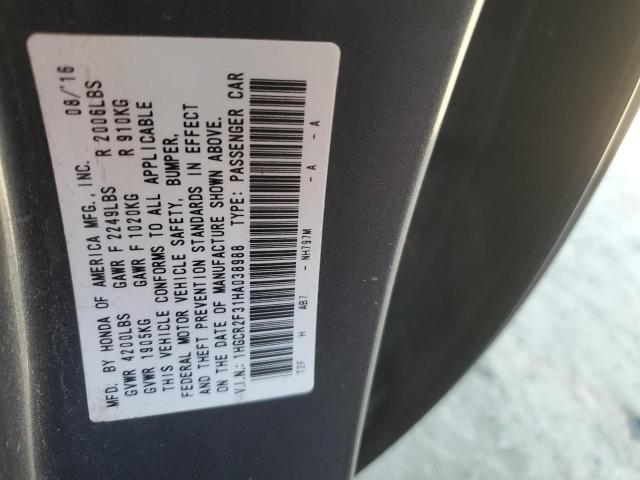 1HGCR2F31HA038988 - 2017 HONDA ACCORD LX CHARCOAL photo 12