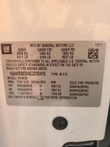 1GKKRSED4CJ228415 - 2012 GMC ACADIA SLT-2 WHITE photo 12