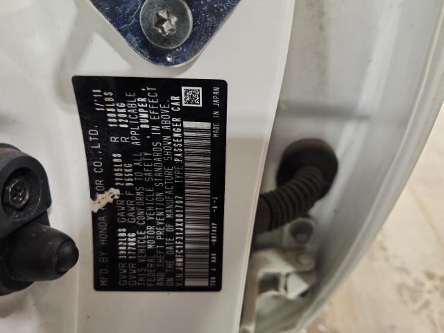 JHMFC1F31JX001707 - 2018 HONDA CIVIC EX WHITE photo 13