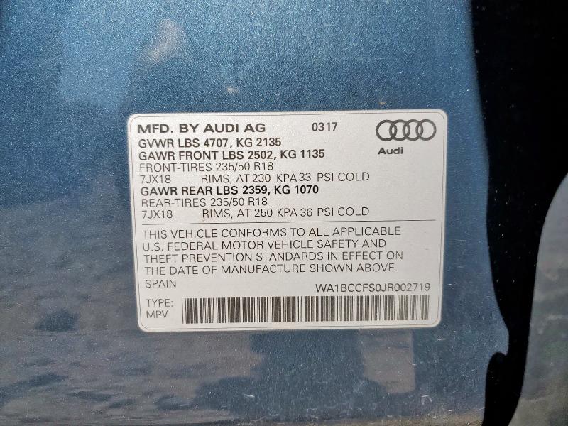 WA1BCCFS0JR002719 - 2018 AUDI Q3 PREMIUM أزرق صورة 13