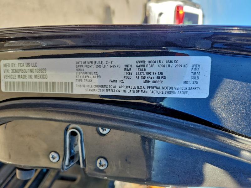 3C6UR5DJ1NG103929 - 2022 RAM 2500 BIG HORN/LONE STAR BLACK photo 12