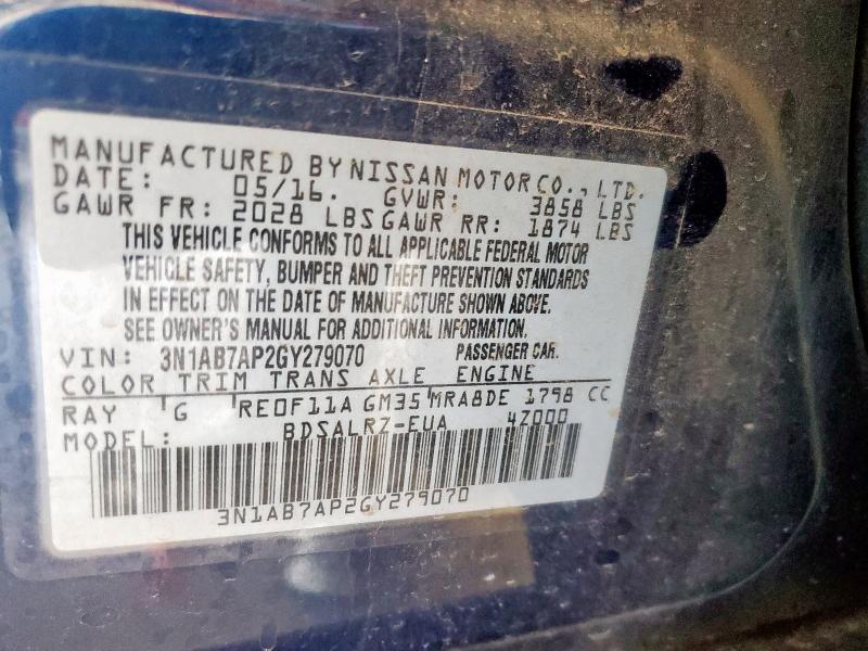 3N1AB7AP2GY279070 - 2016 NISSAN SENTRA S 蓝色 照片 12